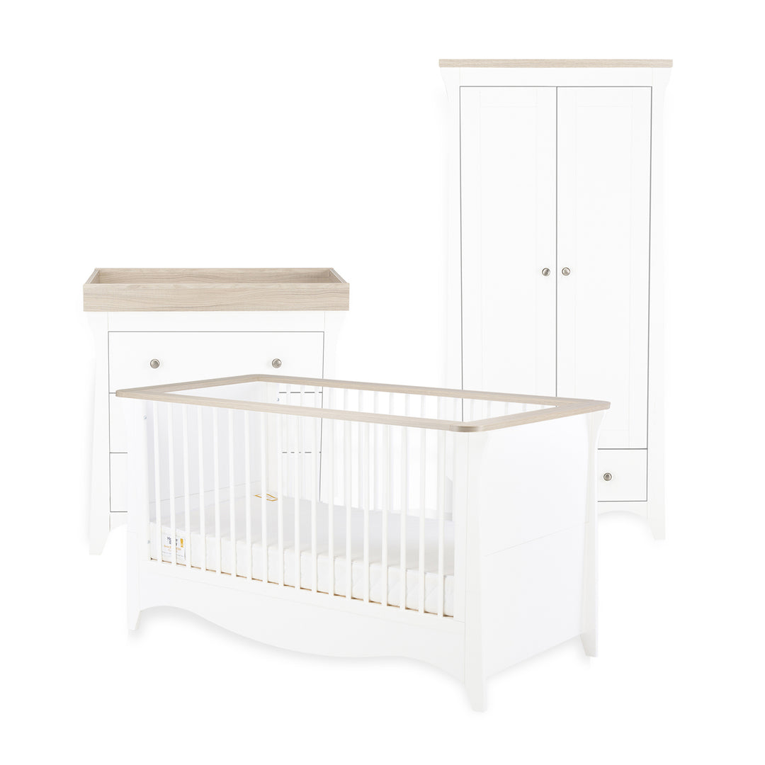 CuddleCo Clara 3 Piece Set with Cot Bed, Drawer Unit & Wardrobe