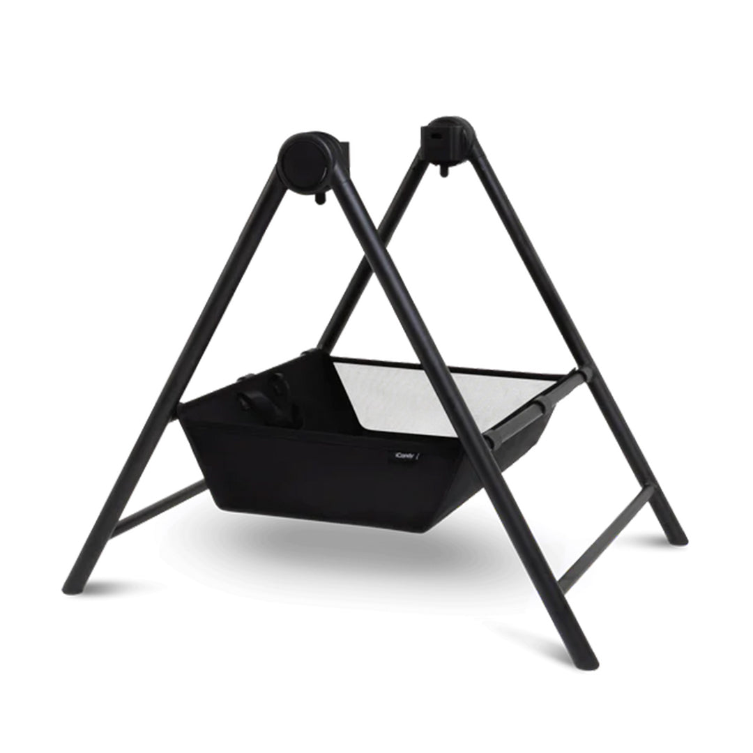 Black baby swing with stand on a white background