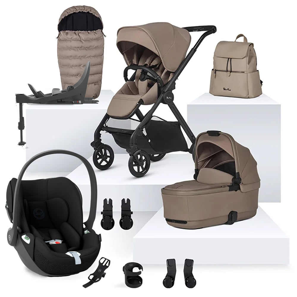 Collection of baby stroller and car seat accessories on a white background